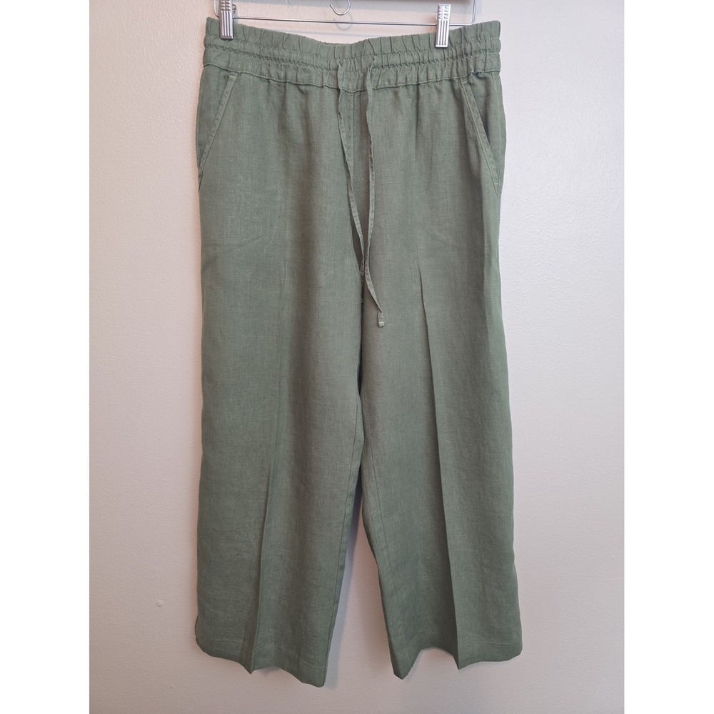 Tommy Bahama 100% Linen Pants Womens Size Small/Petite Olive Green Wide Leg